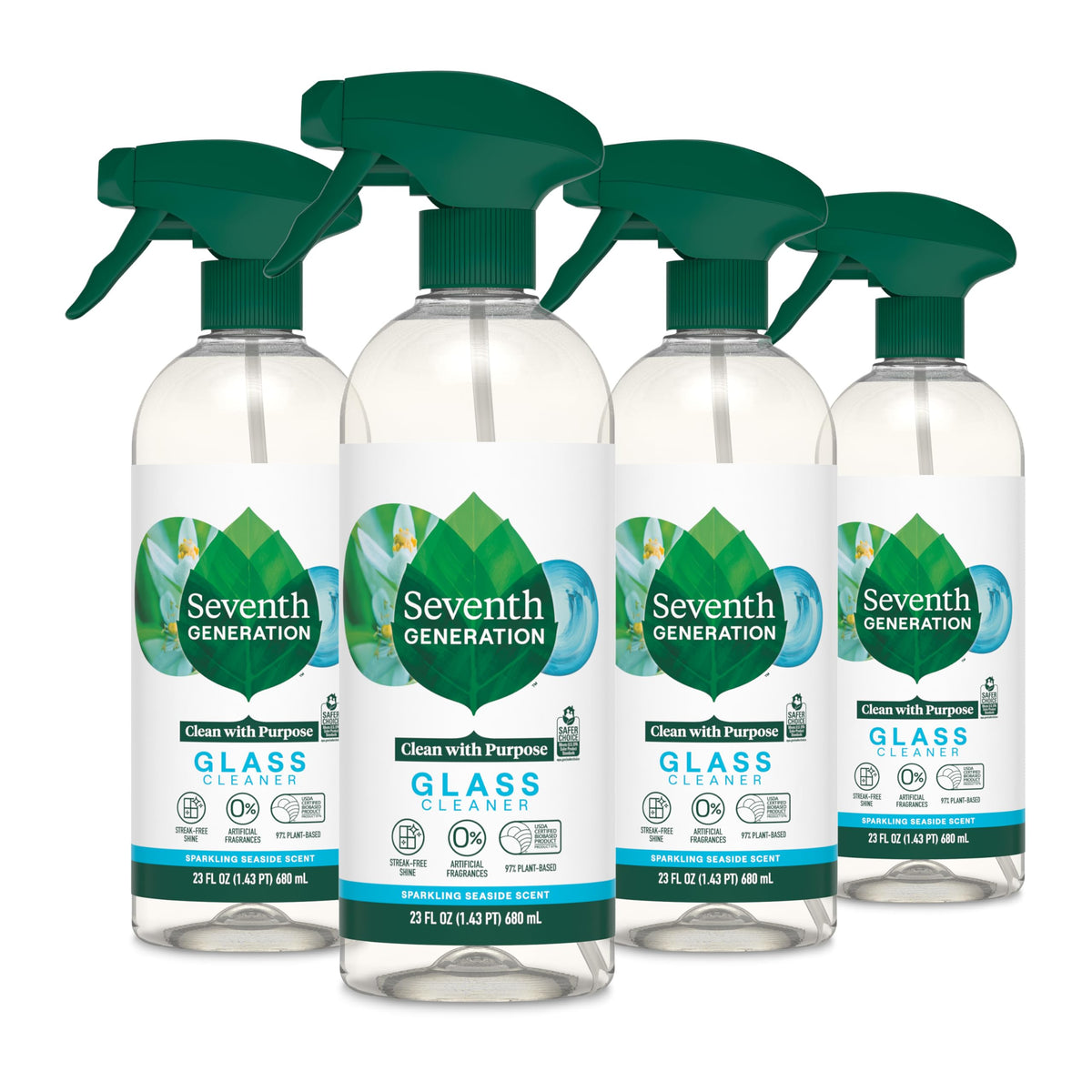Seventh Generation Sparkling Seaside Glass Cleaner, Case of 4, 23 fl oz Each