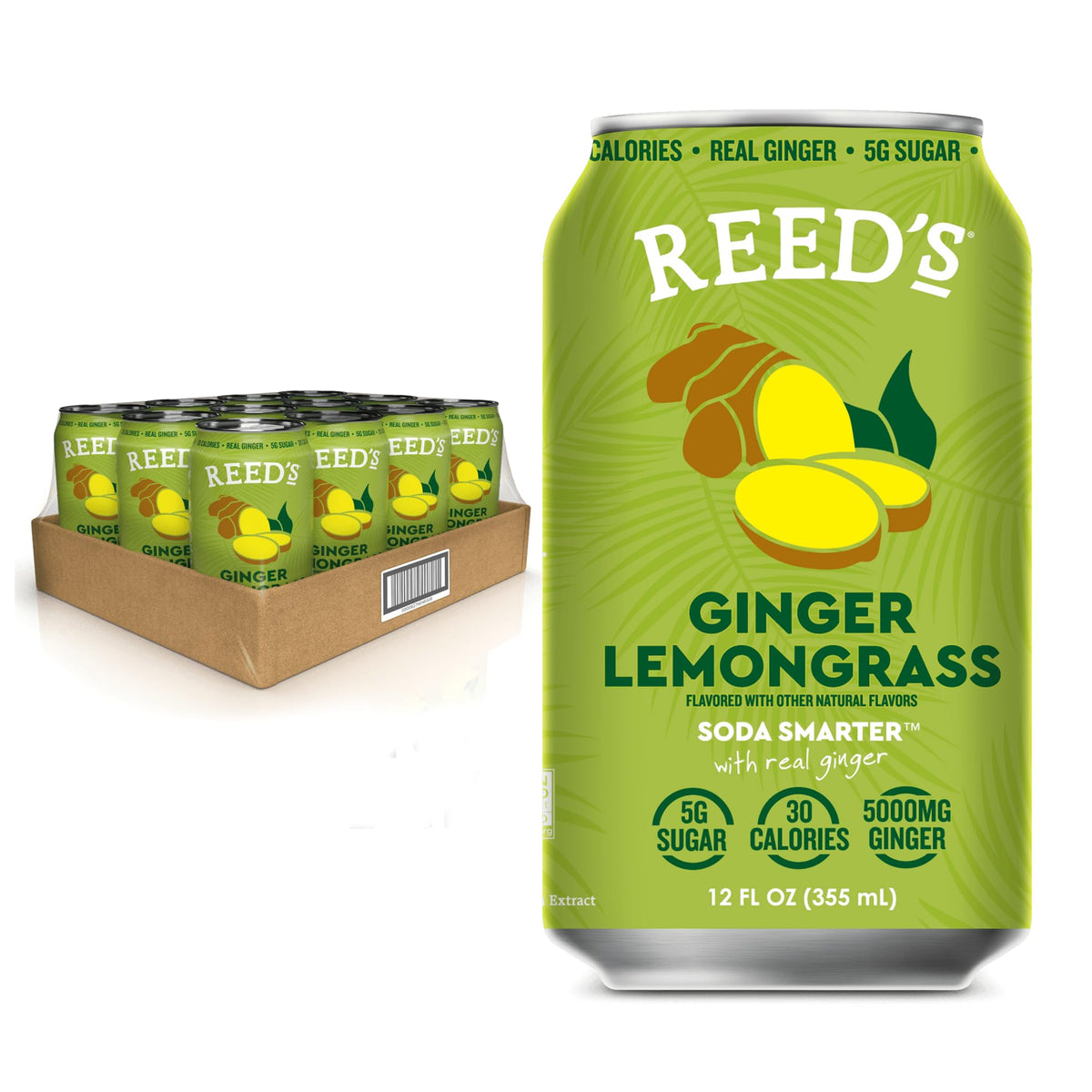 Reed's Functional Ginger Limegrass Soda, Case of 12, 12 fl oz