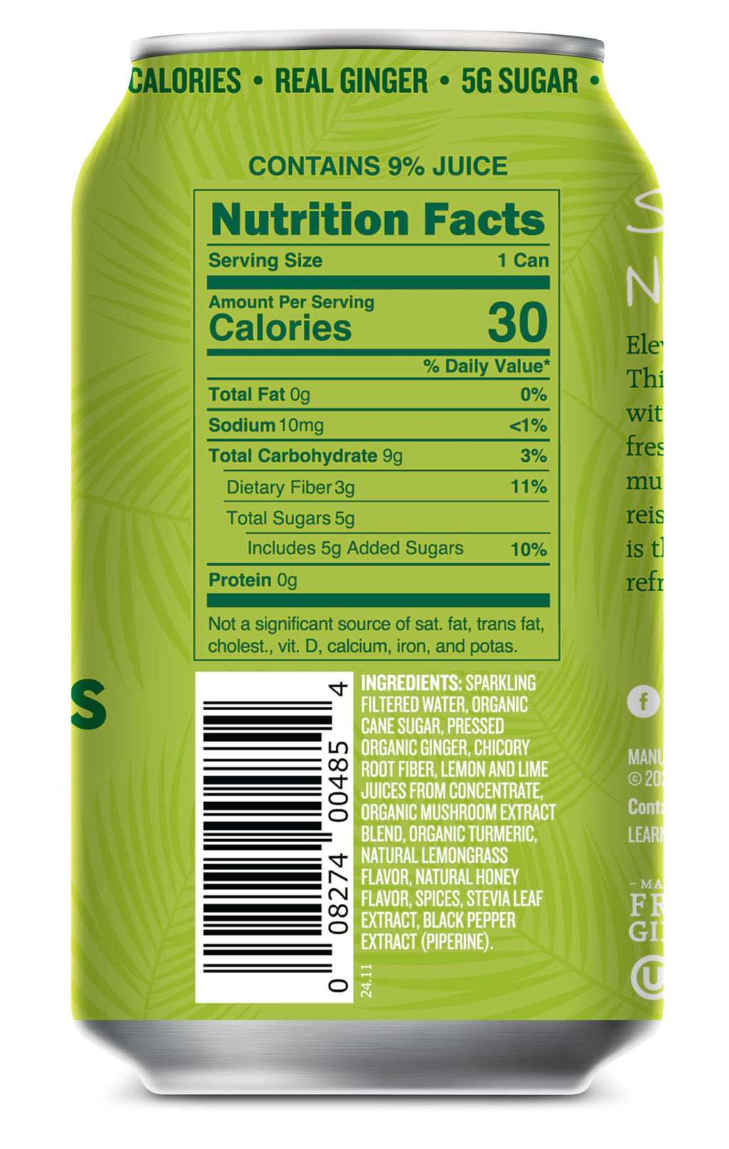 Reed's Functional Ginger Limegrass Soda, Case of 12, 12 fl oz