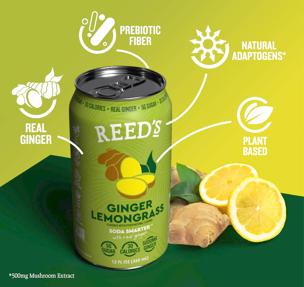 Reed's Functional Ginger Limegrass Soda, Case of 12, 12 fl oz