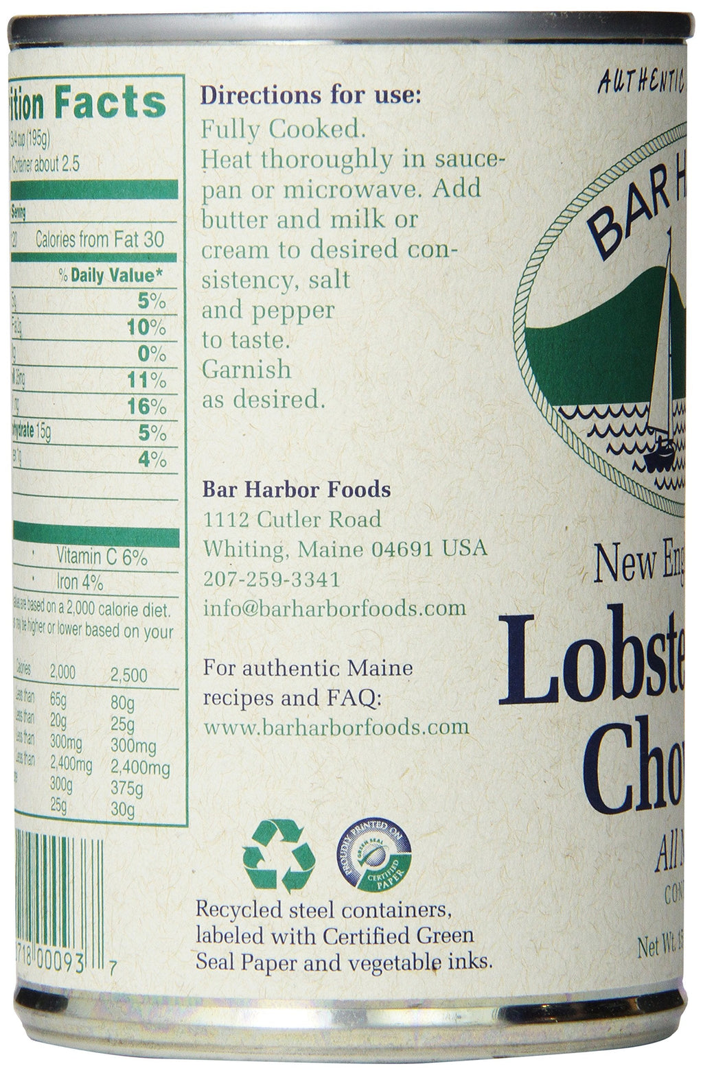 Bar Harbor Lobster Corn Chowder, Case Of 6, 14.5 Oz