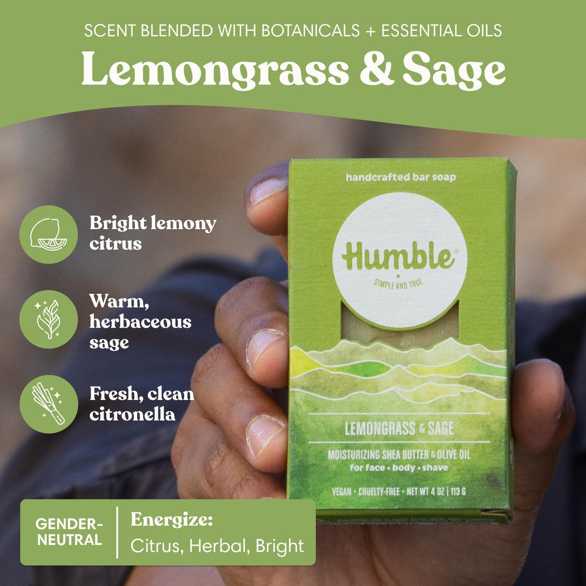 Humble Brands Lemongrass Sage Bar Soap, 4 oz
