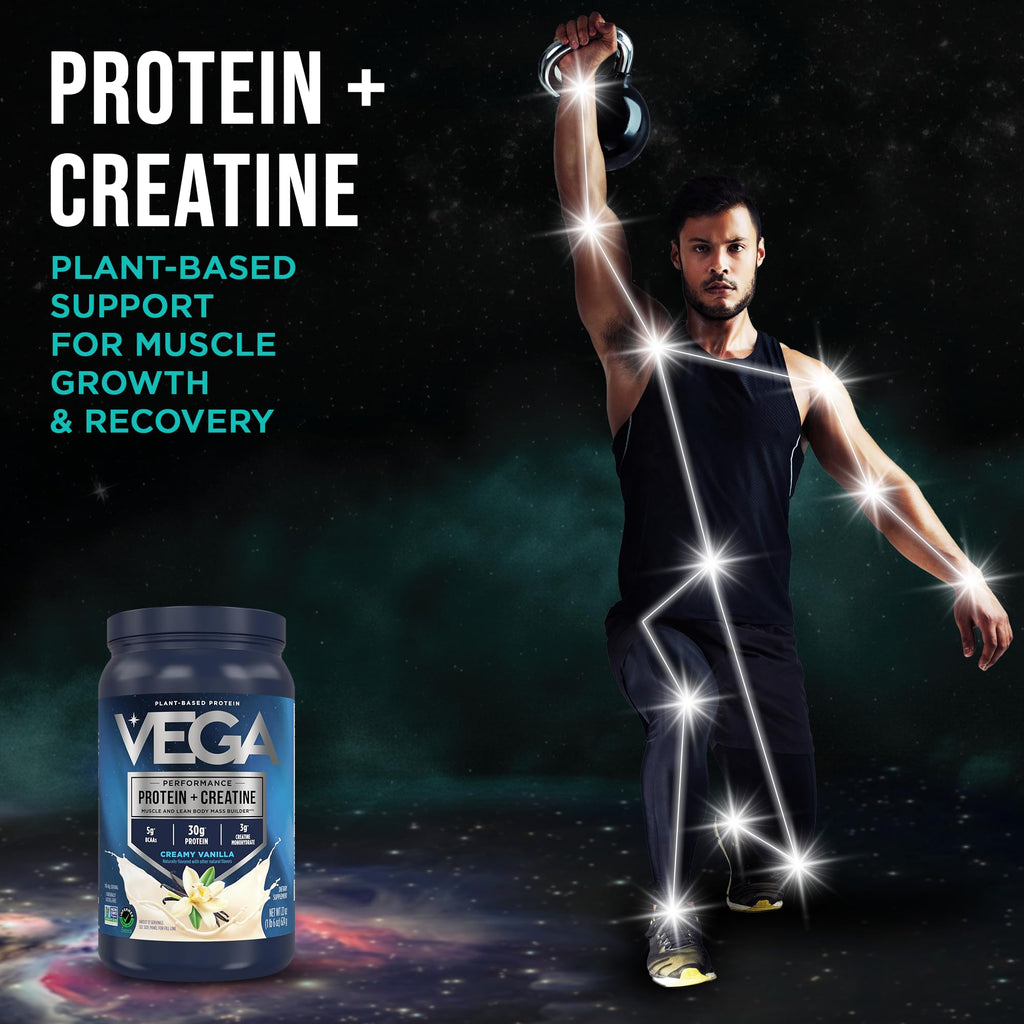 Vega Protein Powder with Creatine Monohydrate, Vanilla, 22 oz