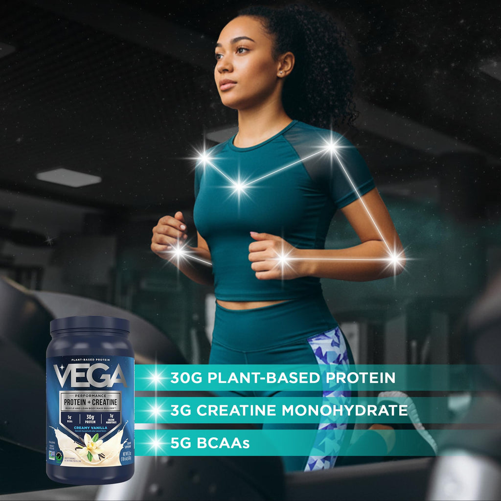 Vega Protein Powder with Creatine Monohydrate, Vanilla, 22 oz