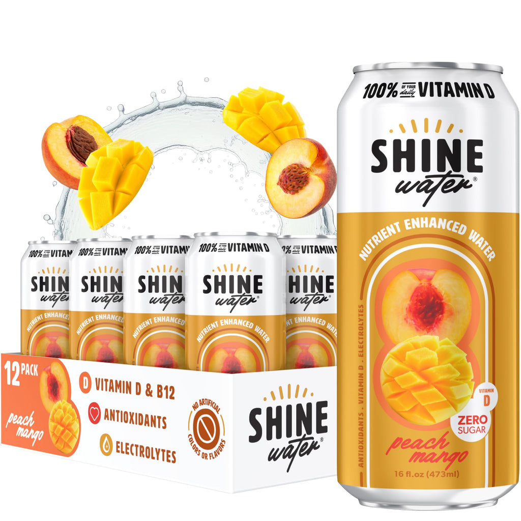 ShineWater Peach Mango Flavored Water, Case of 12, 16 Fluid Ounce Bottles