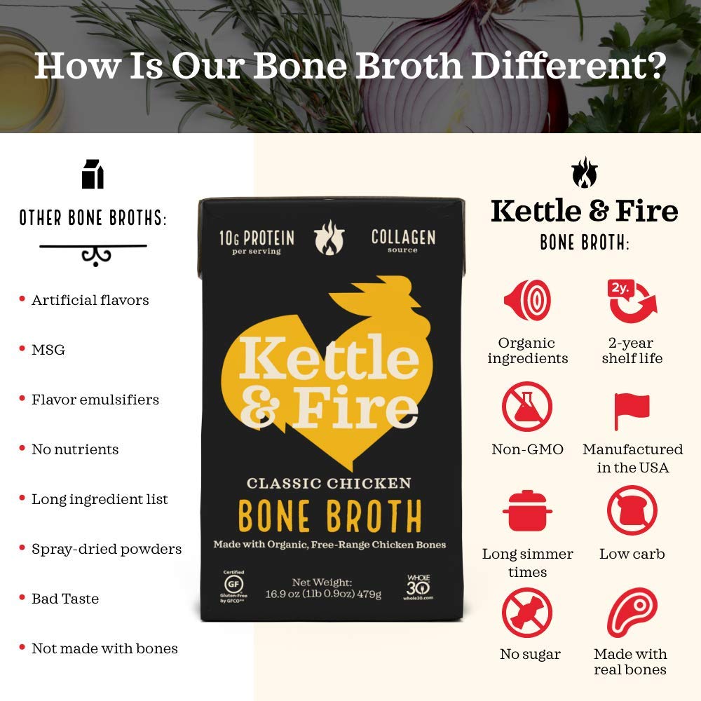 Kettle & Fire Organic Classic Chicken Bone Broth, Case of 8, 32 Ounce Cartons