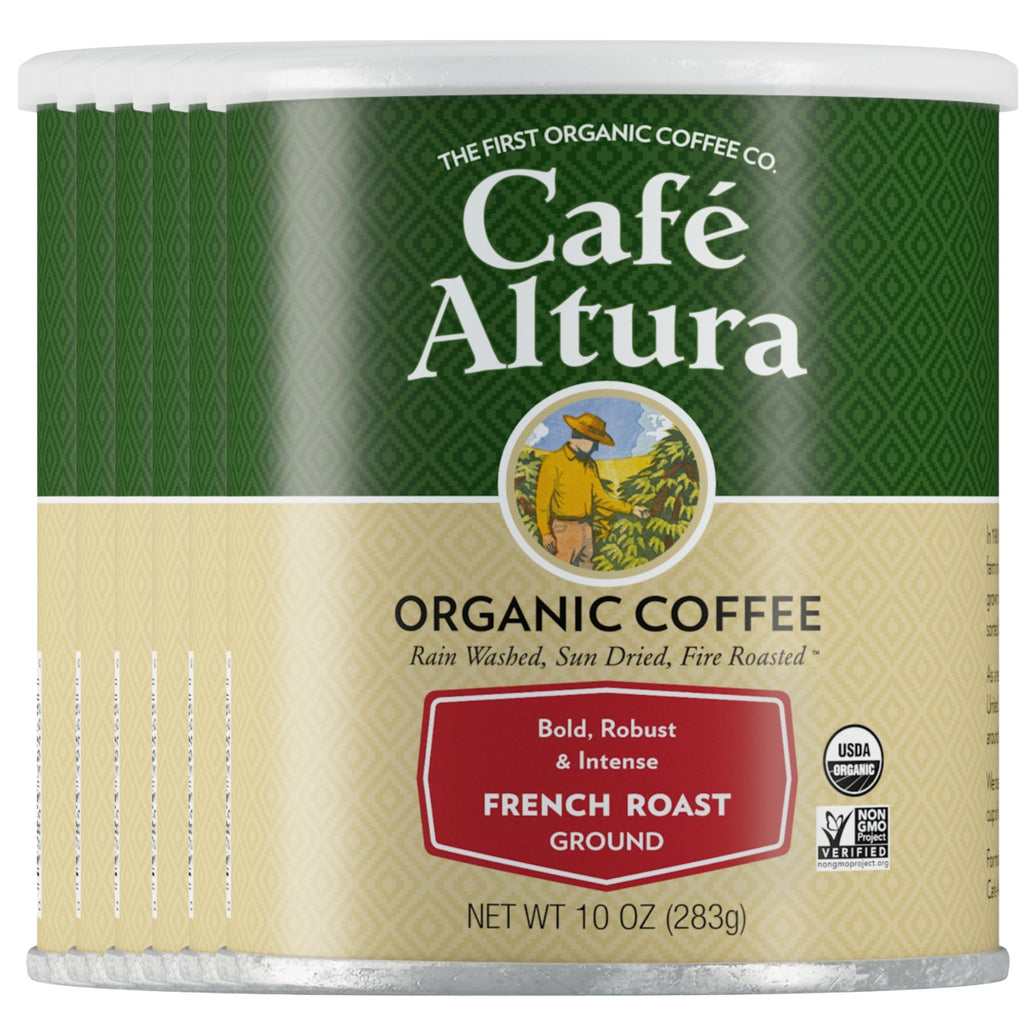 Cafe Altura Organic French Roast Ground Coffee, Case of 6, 10 Oz Cans