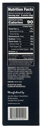 John Wm. Macy's Original Cheddar Cheese Sticks, Case of 6, 4 oz Each
