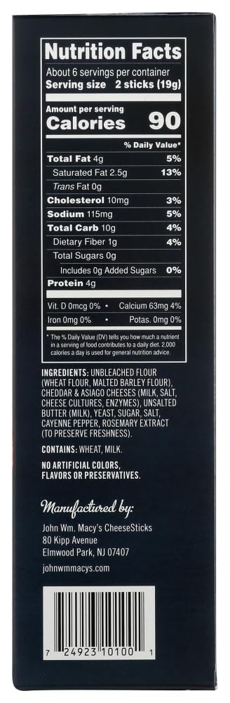 John Wm. Macy's Original Cheddar Cheese Sticks, Case of 6, 4 oz Each