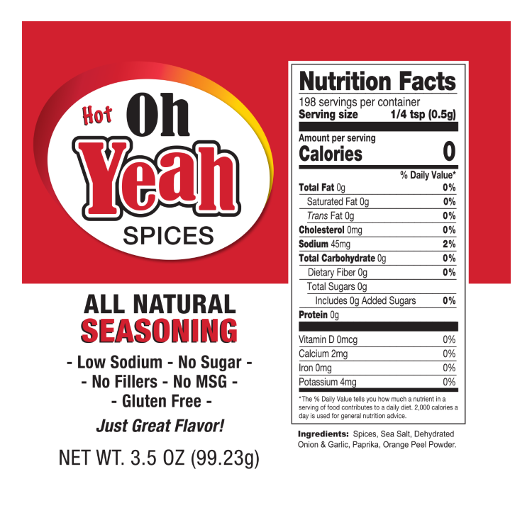 Hot All Natural Spice | Pack of 2 | 3.5 oz | Gluten Free | Oh Yeah Spices