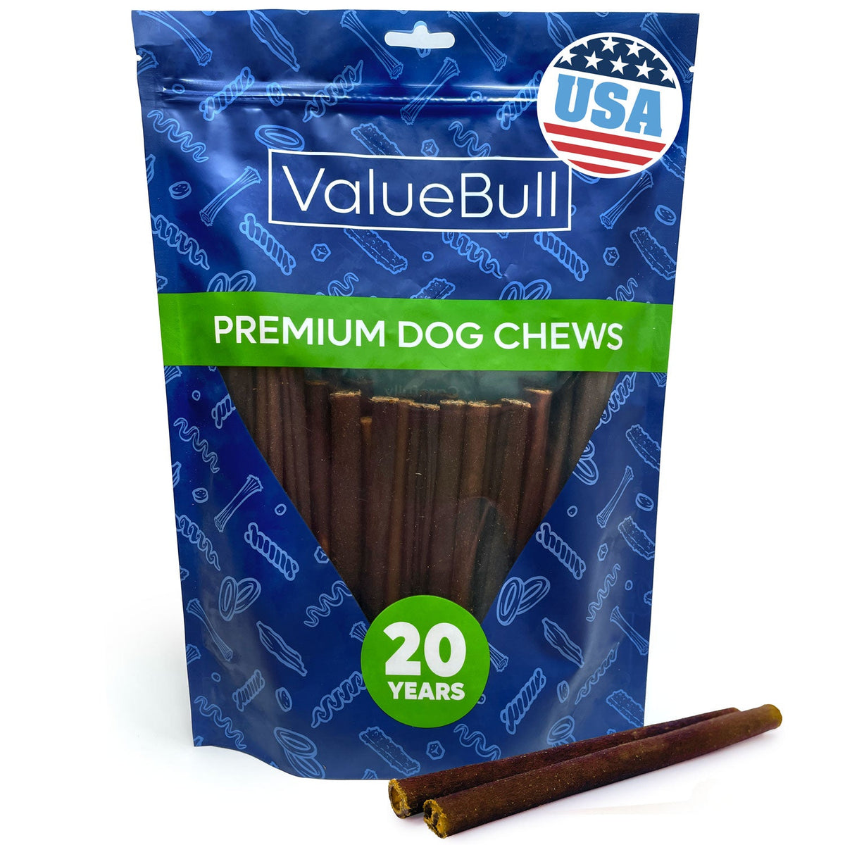 ValueBull USA Beef Collagen Sticks for Dogs, 6 Inch Thin Chews, 50 Count