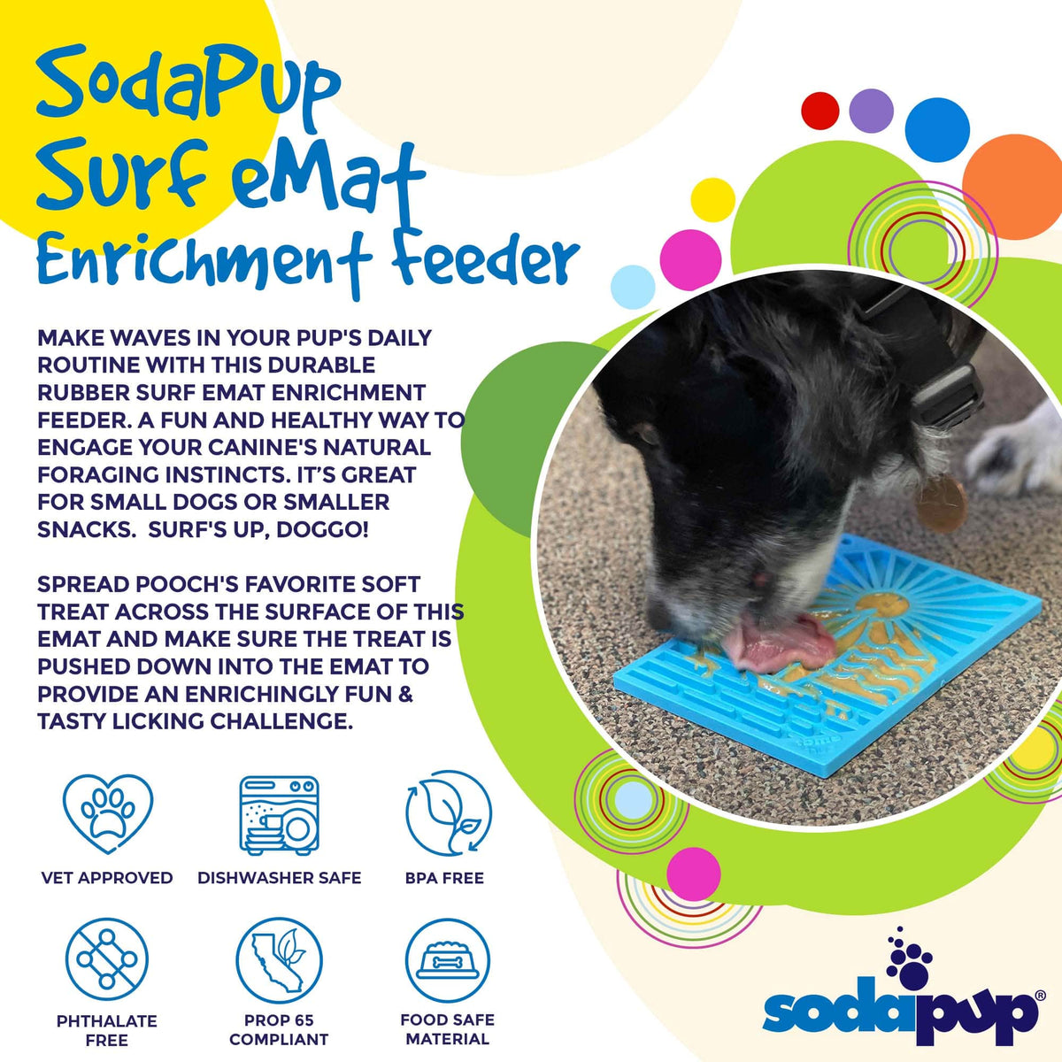 Surf's Up eMat - Small Lickmat for Dogs and Cats | Beach-Themed Design | SodaPup