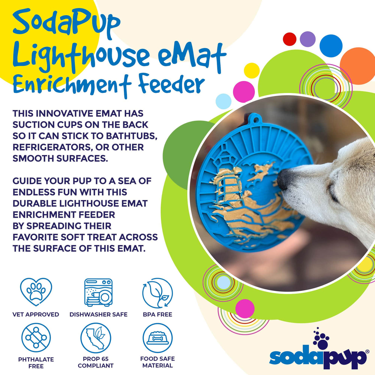 Lighthouse eMat - Enrichment Lick Mat For Dogs and Cats - With Suction Cups | USA Made