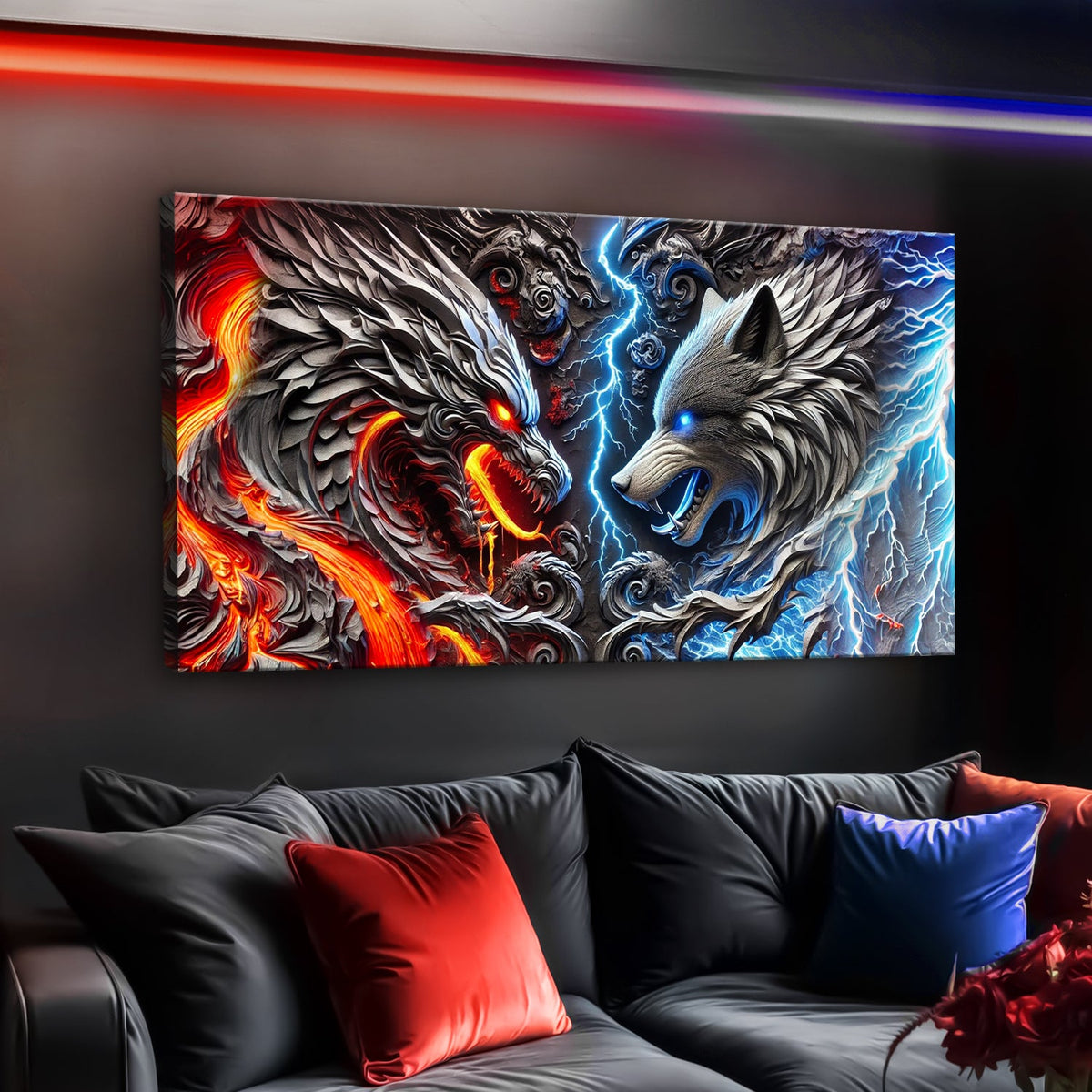 Dragon and Wolf Wall Art IV