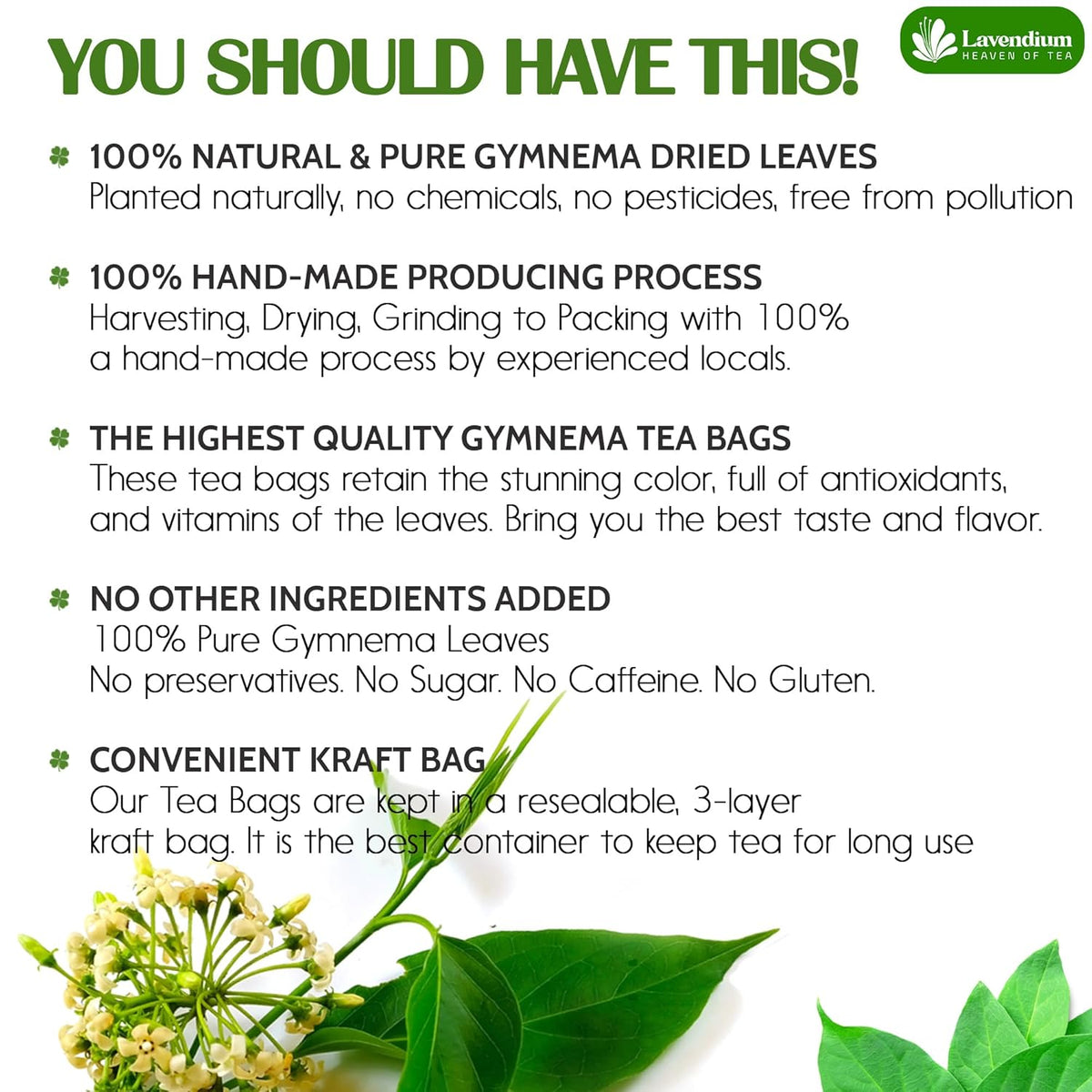 Premium Gymnema Leaf Tea Bags for Diabetics, 100% Natural & Pure from Gymnema Leaves.