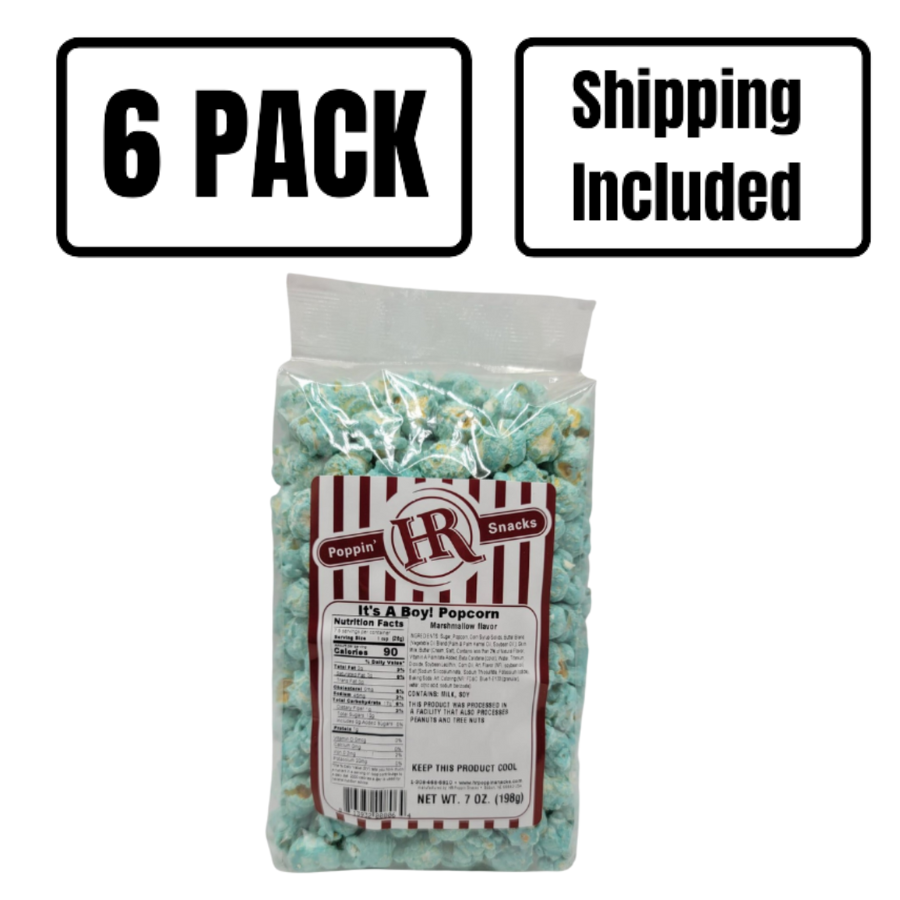 It's A Boy Blue Marshmallow Flavored Popcorn | Pack of 6 | 7 oz | Shipping Included | HR Poppin' Snacks