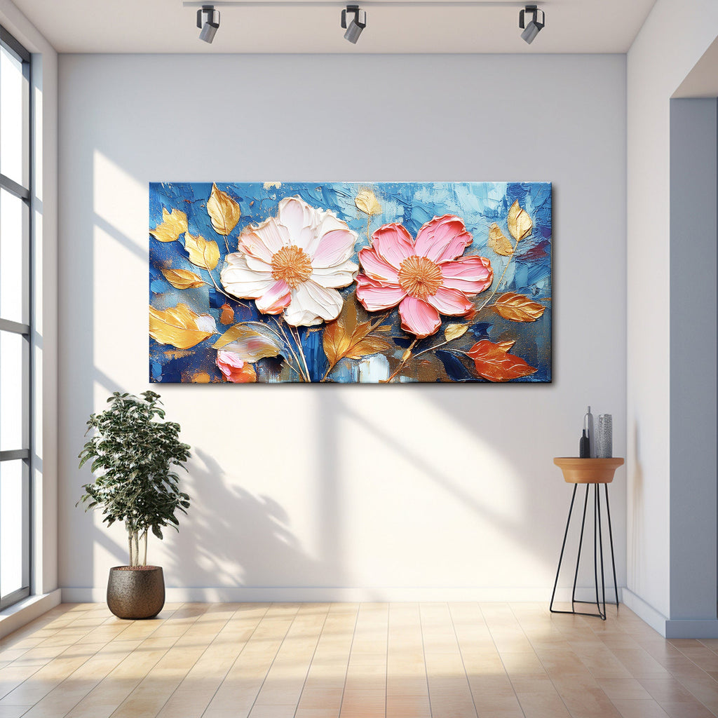 Golden Petals Impasto Wall Art