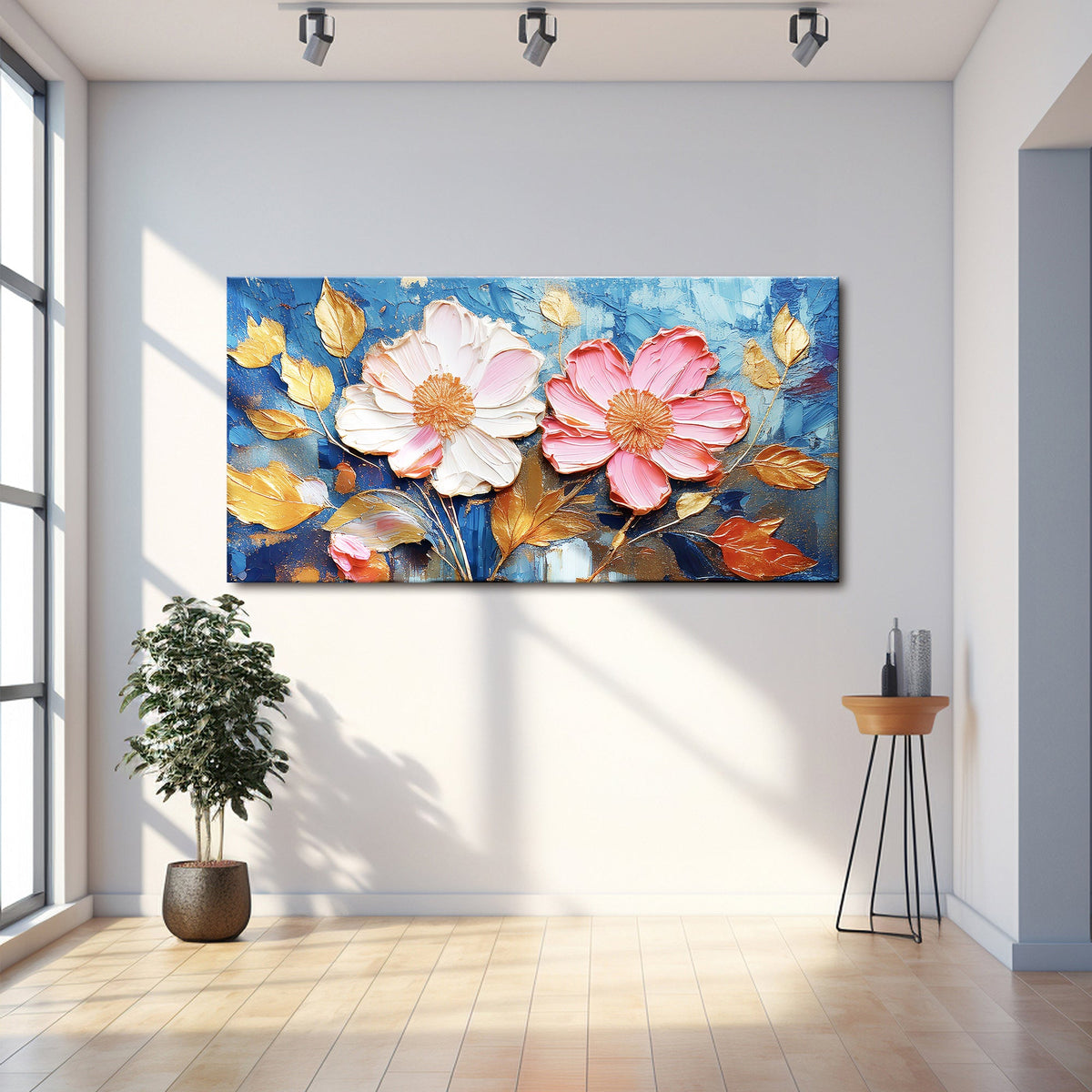 Golden Petals Impasto Wall Art