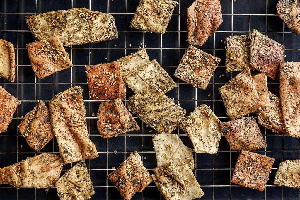 24 Pack Pita Chip Variety (8 Za'atar Pita Chips, 8 Spicy Za'atar Pita Chips, 8 Sea Salt Pita Chips)