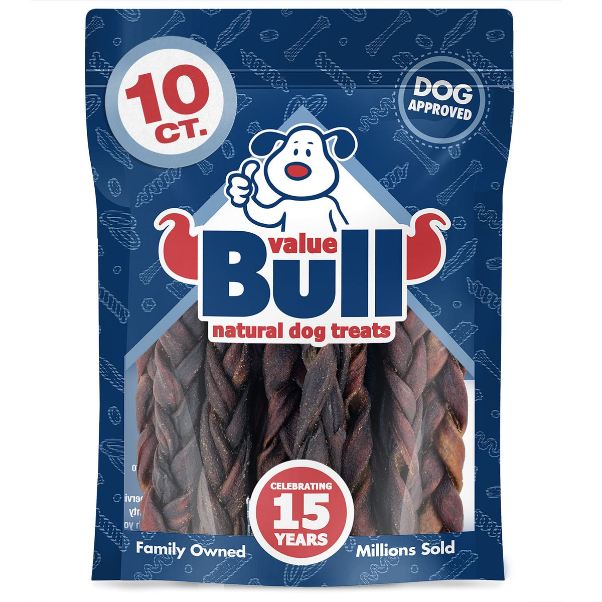 ValueBull USA Beef Collagen Braid for Large Dogs, Medium 6 Inch 10 Count