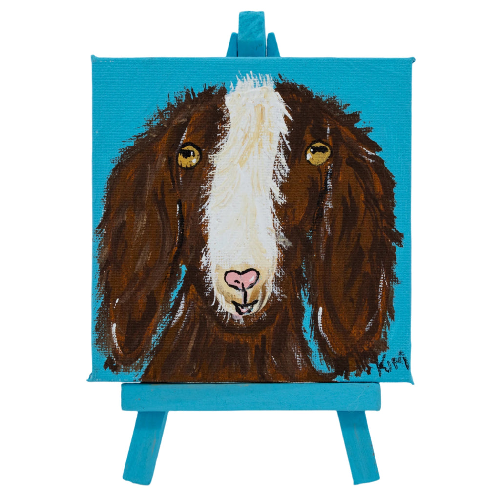 Gottleb the Goat Easel Canvas Painting | 4" x 4" | The Painted Attic