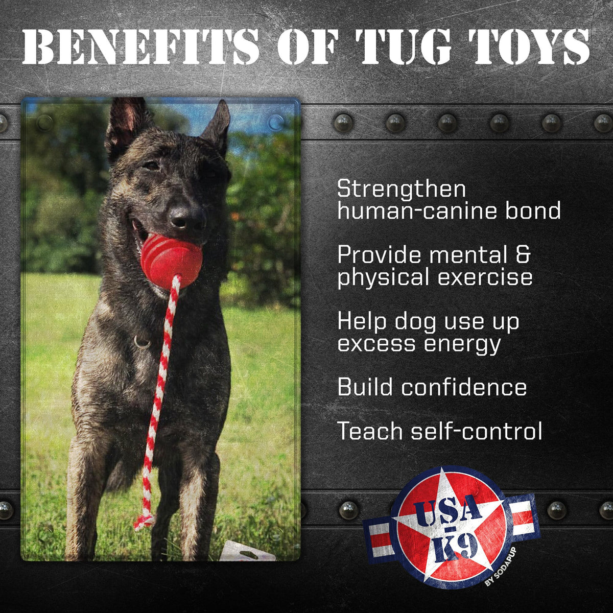 USA-K9 Stars and Stripes Rubber Dog Toy | K9 Handler Reward Toy | Red | USA Made