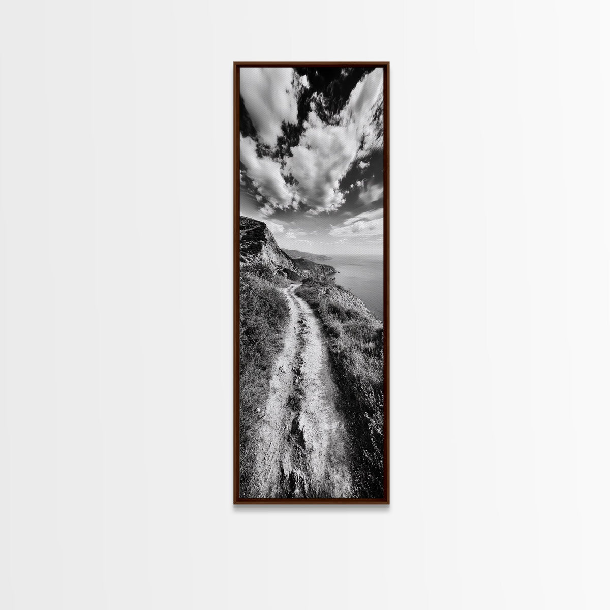 Cliffside Trail View, Path to Sea, Mountain Landscape, Framed Canvas Print, Wanderlust Decor, Office Wall Art, Adventure Travel Aesthetic