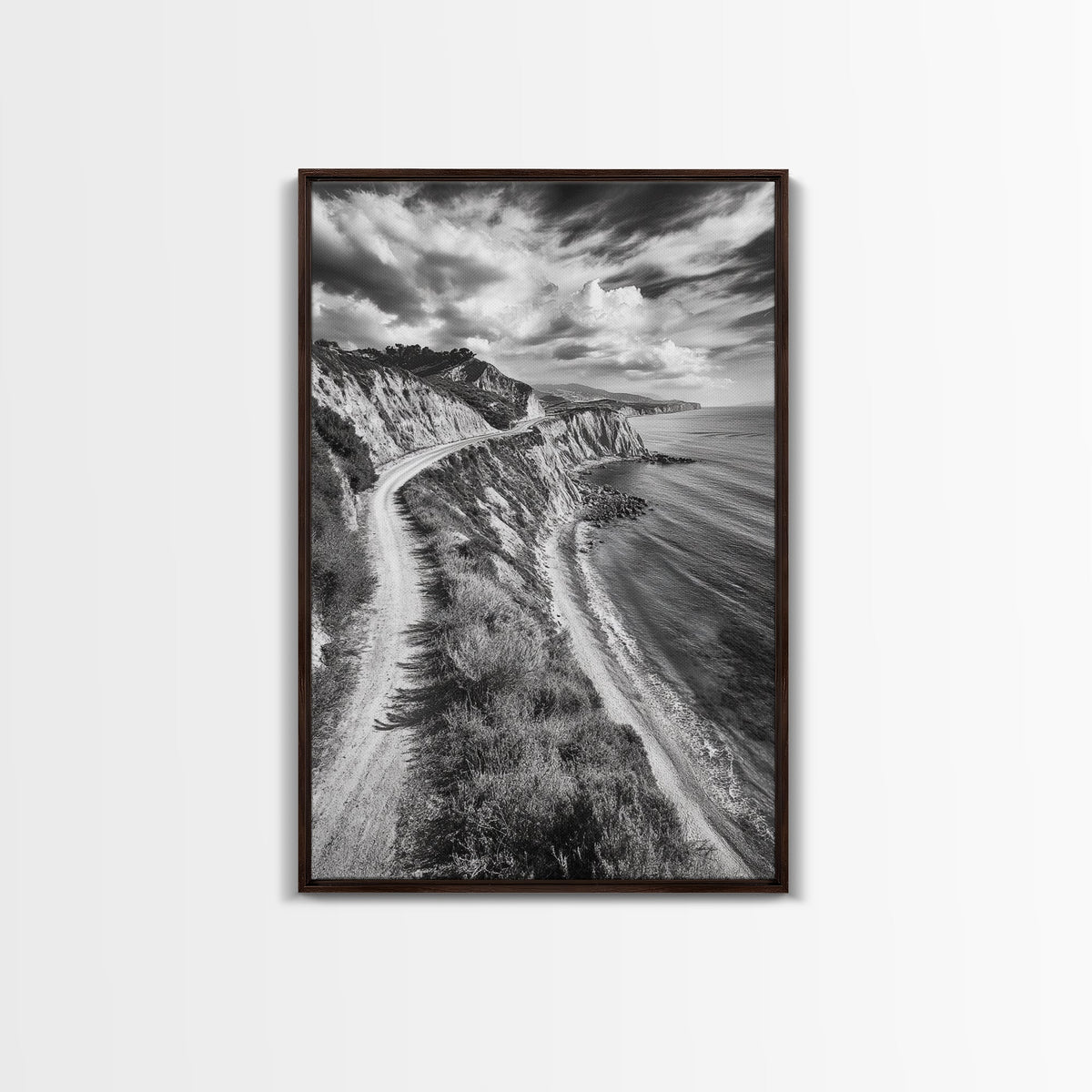 Coastal Mountain Trail, Ocean View, Travel Photography, Framed Canvas Print, Scenic Landscape Art, Office or Hallway Wall Art