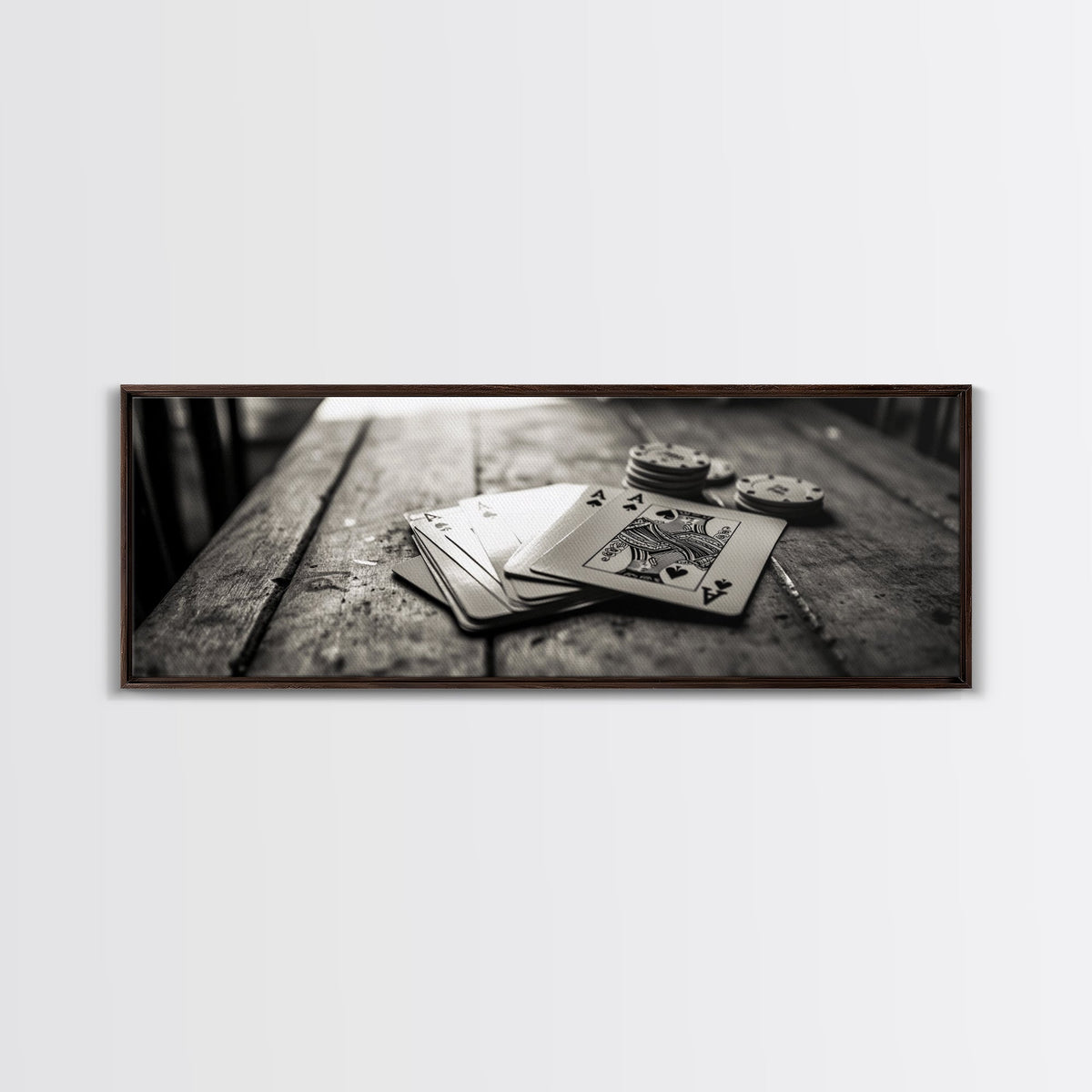 Poker Aces, Casino Vibes, Vintage Cards, Framed Canvas Print, Game Room Art, Man Cave Decor, Moody Black and White Wall Art