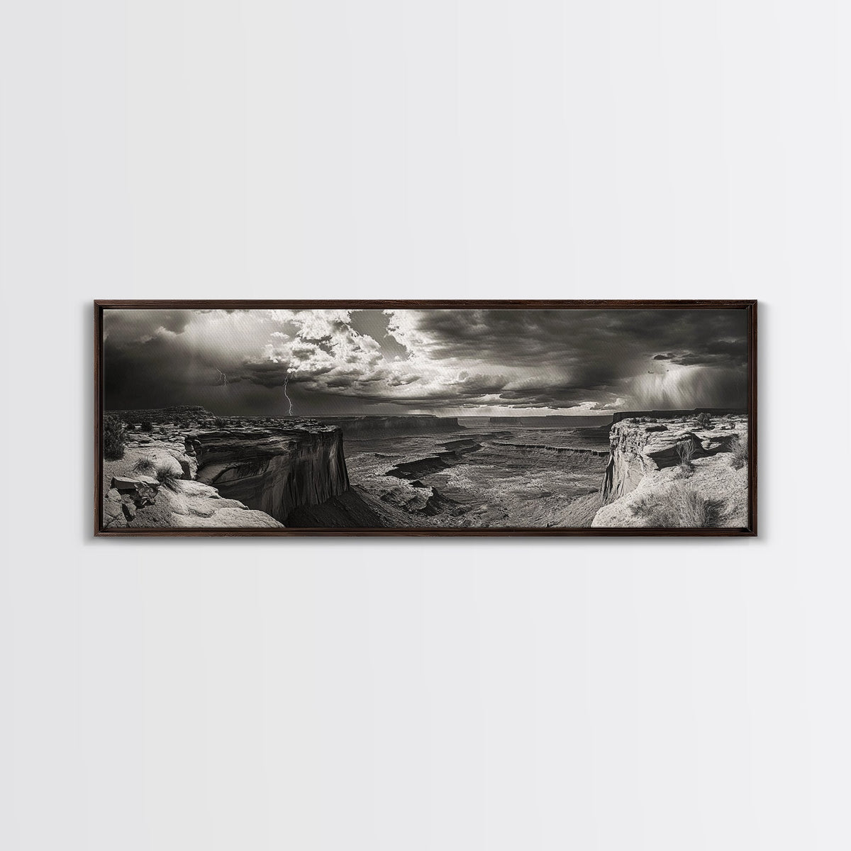 Canyon Storm, Desert Lightning, Dramatic Skies, Framed Canvas Print, Rustic Landscape Wall Art, Living Room Western Decor