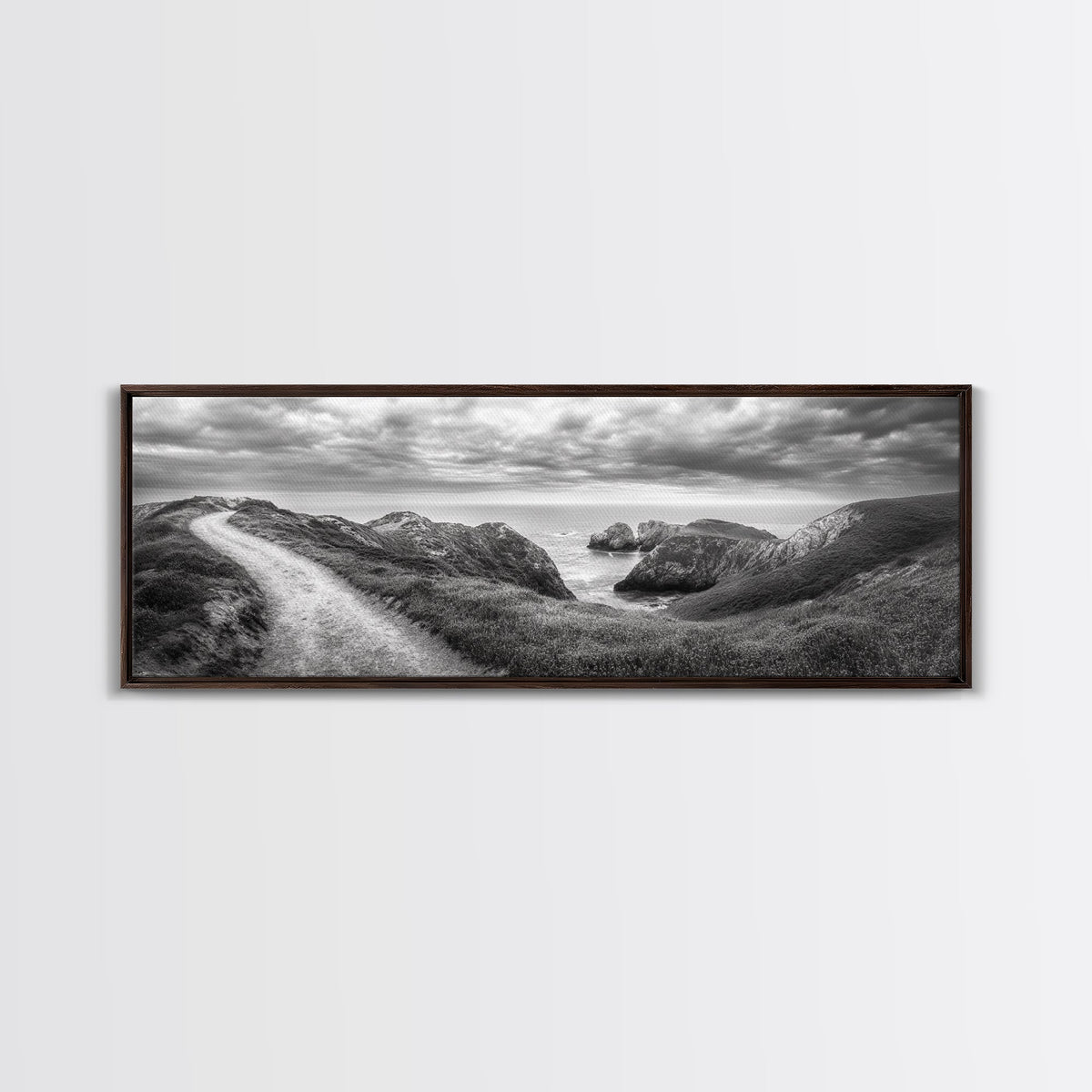 Cliff Path, Sea Escape, Moody Sky, Adventure Trail, Canvas Print, Modern Entryway Wall Art, Travel Photography, Nature Scene