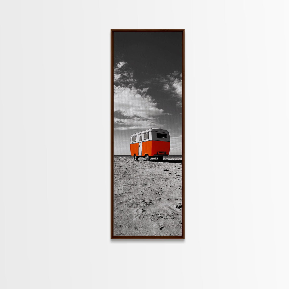 Coastal Camper Van, Beach Road Trip Art, Travel Lover Gift, Framed Canvas Print, Minimalist Seaside Decor, Van Life Wall Art, Entryway Art