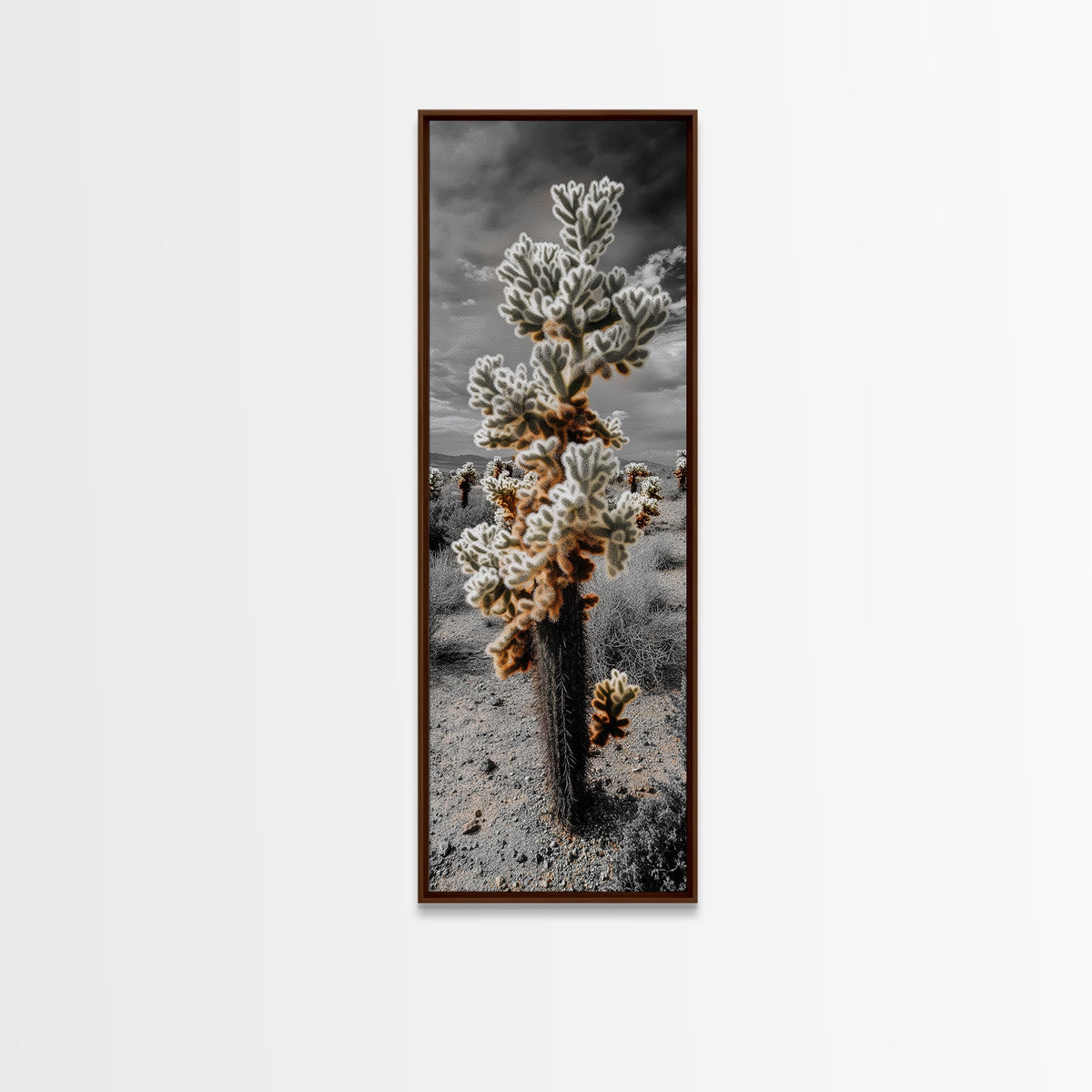 Cholla Cactus Desert, Southwestern Nature Scene, Spiky Plant Decor, Framed Canvas Print, Minimalist Boho Art, Sunroom or Entryway Style
