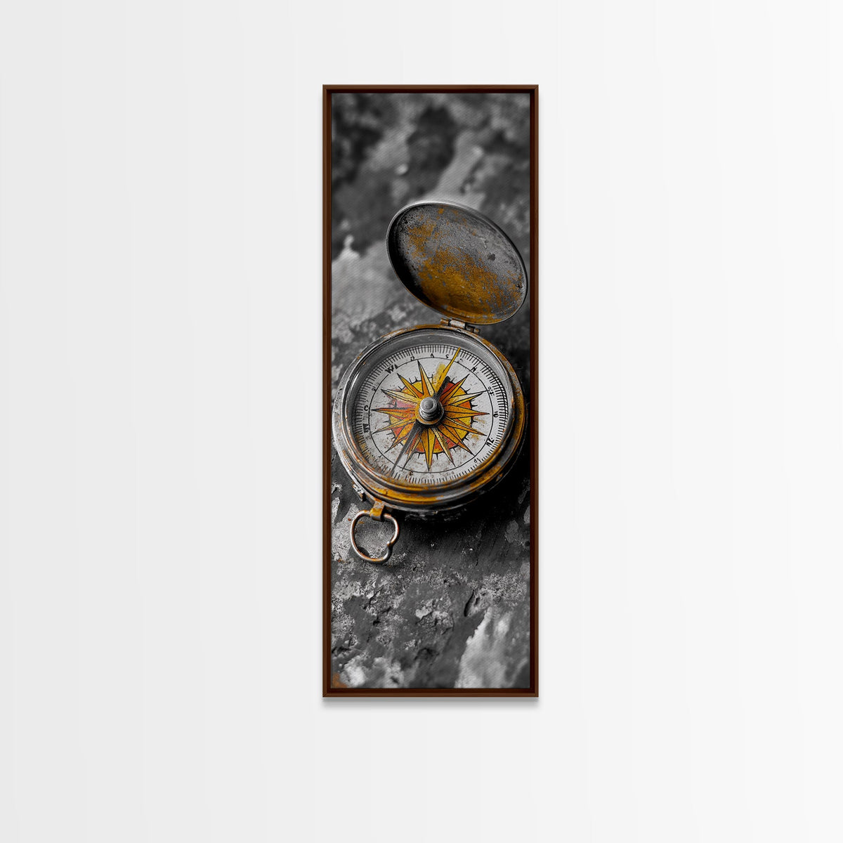 Antique Compass, Wanderlust Charm, Vintage Travel Art, Framed Canvas Print, Rustic Decor, Library or Study Wall Art, Adventure Seeker Gift