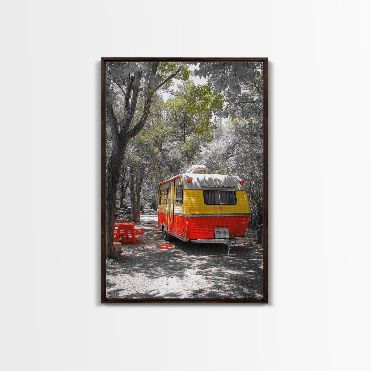 Retro Camper Van, Forest Escape, Travel Wall Art, Framed Canvas Print, Vintage RV Art, Nature Adventure Decor, Fall Vibes