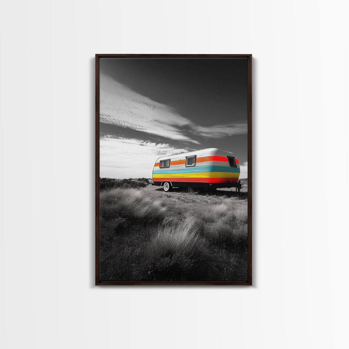 Retro Trailer, Desert Scene, Color Pop Photography, Canvas Print, Vintage Camper Art, Travel Lover Gift, Boho Decor, Office Wall Art