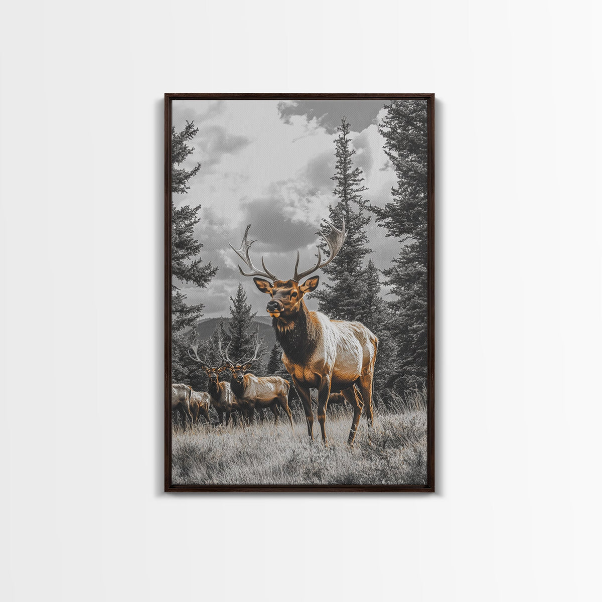 Elk, Forest Wildlife, Rustic Wall Art, Deer Drinking Water in Forest Painting, Cottagecore Wall Art, Nature Art, Canvas Print, Gift Idea