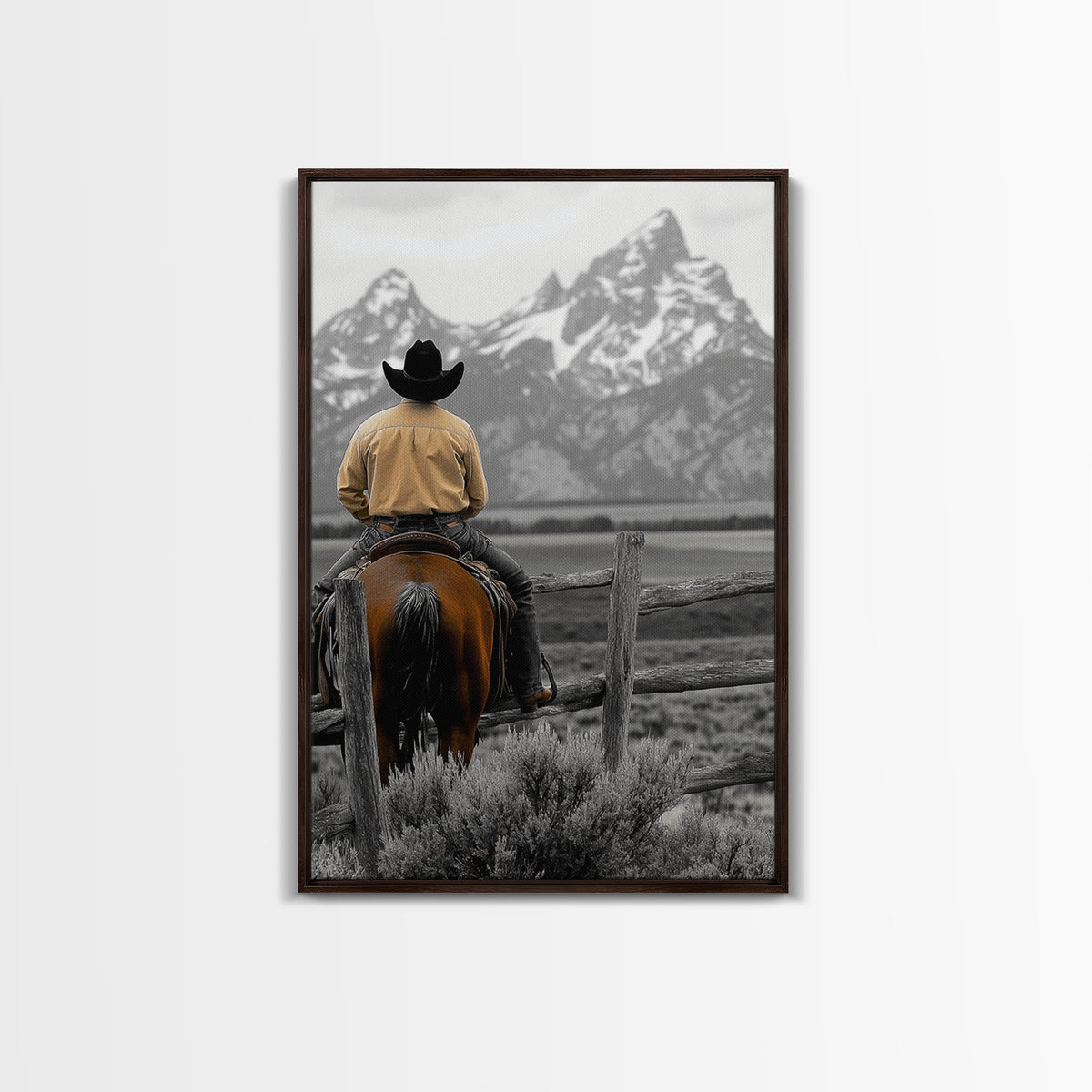 Cowboy, Mountain View, Rustic Wall Art, Southwest Wall Art, Vintage Horse Art, Western Decor, Farmhouse Art, Canvas Print, Gift Idea