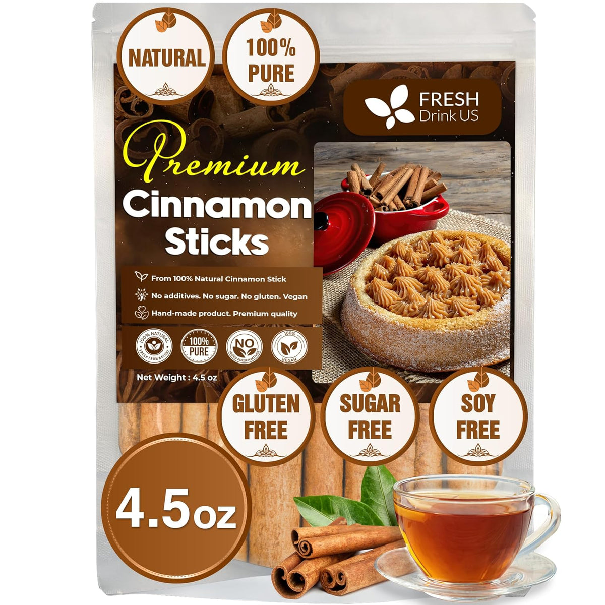 Cinnamon Sticks, Whole Sticks, 100% Natural & Pure Cinnamon Inner Bark, Raw Cinnamon Spice Flavor & Strong Aroma, Cinnamon Spice Herbal Tea, Perfect for Warm Beverages, No Additives, Vegan