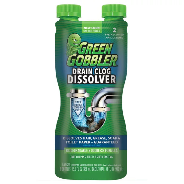 Green Gobbler Dual Drain Clog Dissolver, 31 fl oz (Case of 6)
