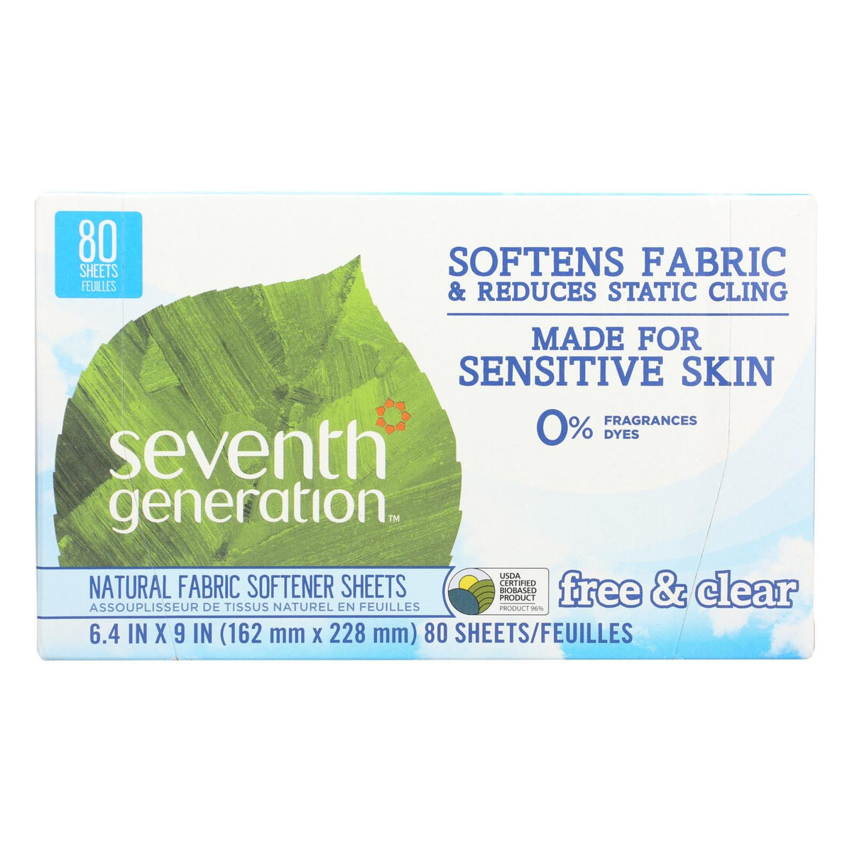Seventh Generation Free & Clear Fabric Softener Sheets, 80 ct (Case of 4)