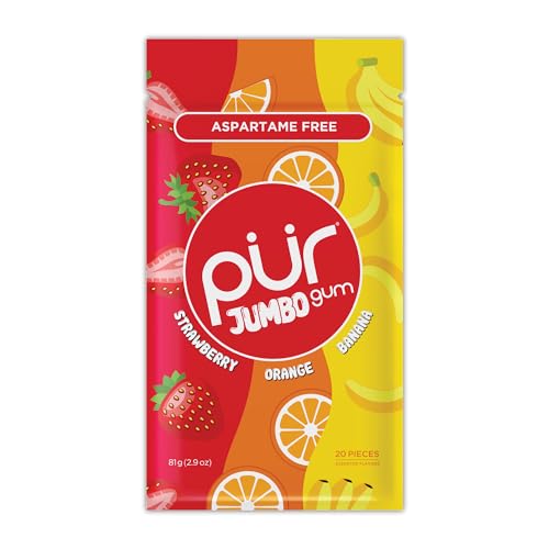 PUR Gum Jumbo Strawberry Orange Banana Gum, 2.9 oz (Case of 10)