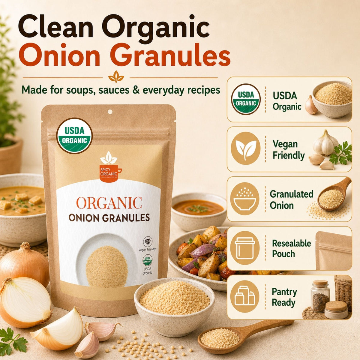 Organic Onion Granules – For Marinades, Rubs & Slow Cooking