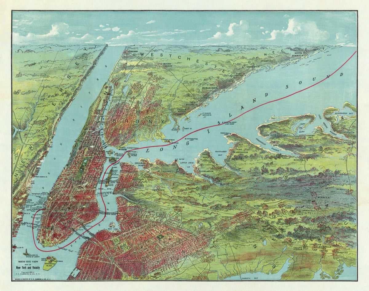 Vintage Map of Long Island, New York 1909