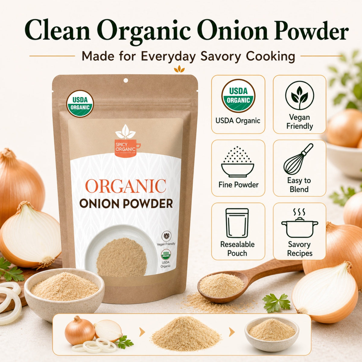 Organic Onion Powder – For Soups, Blends & Dry Rubs