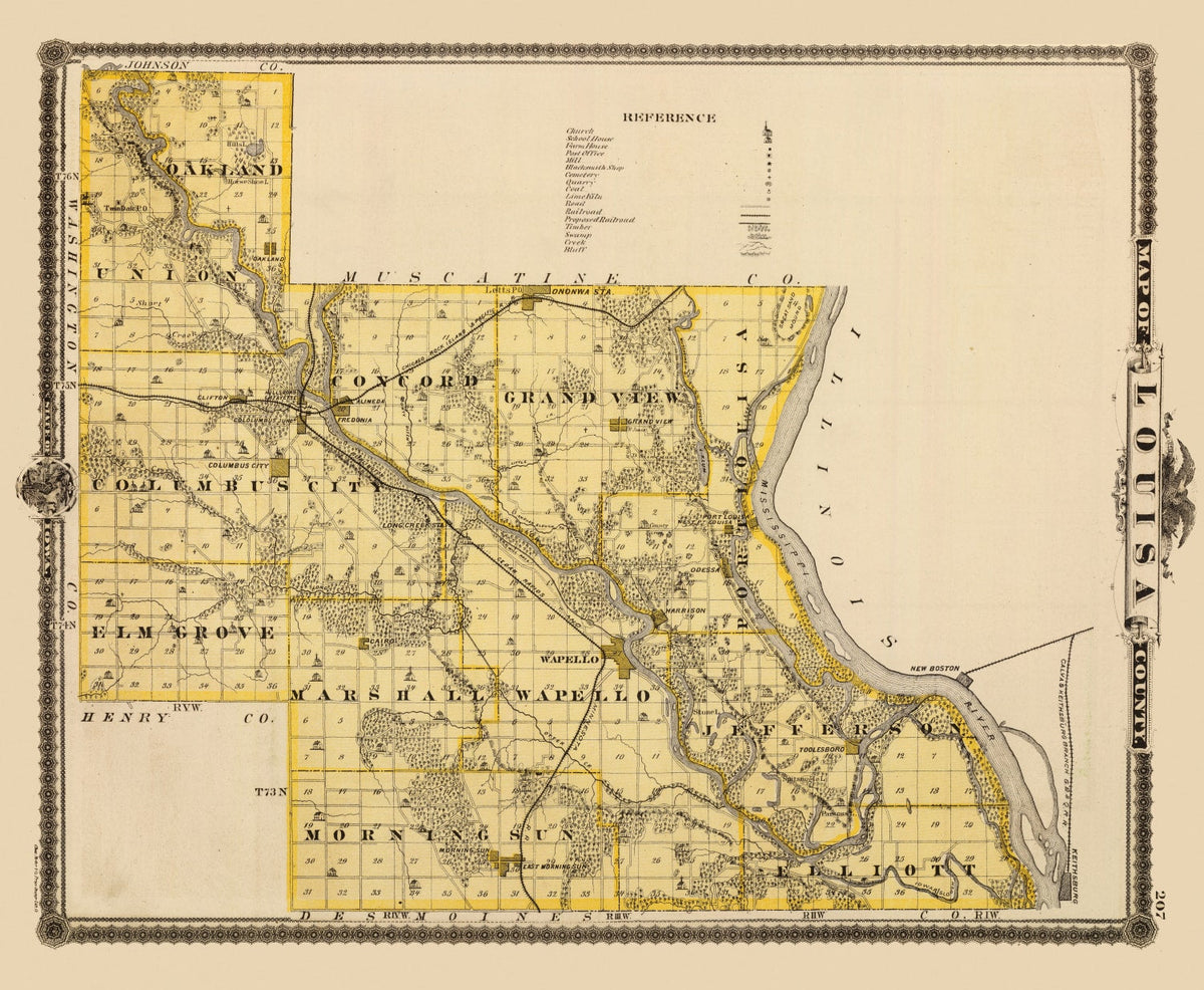 Vintage Map of Louisa County, Iowa 1875