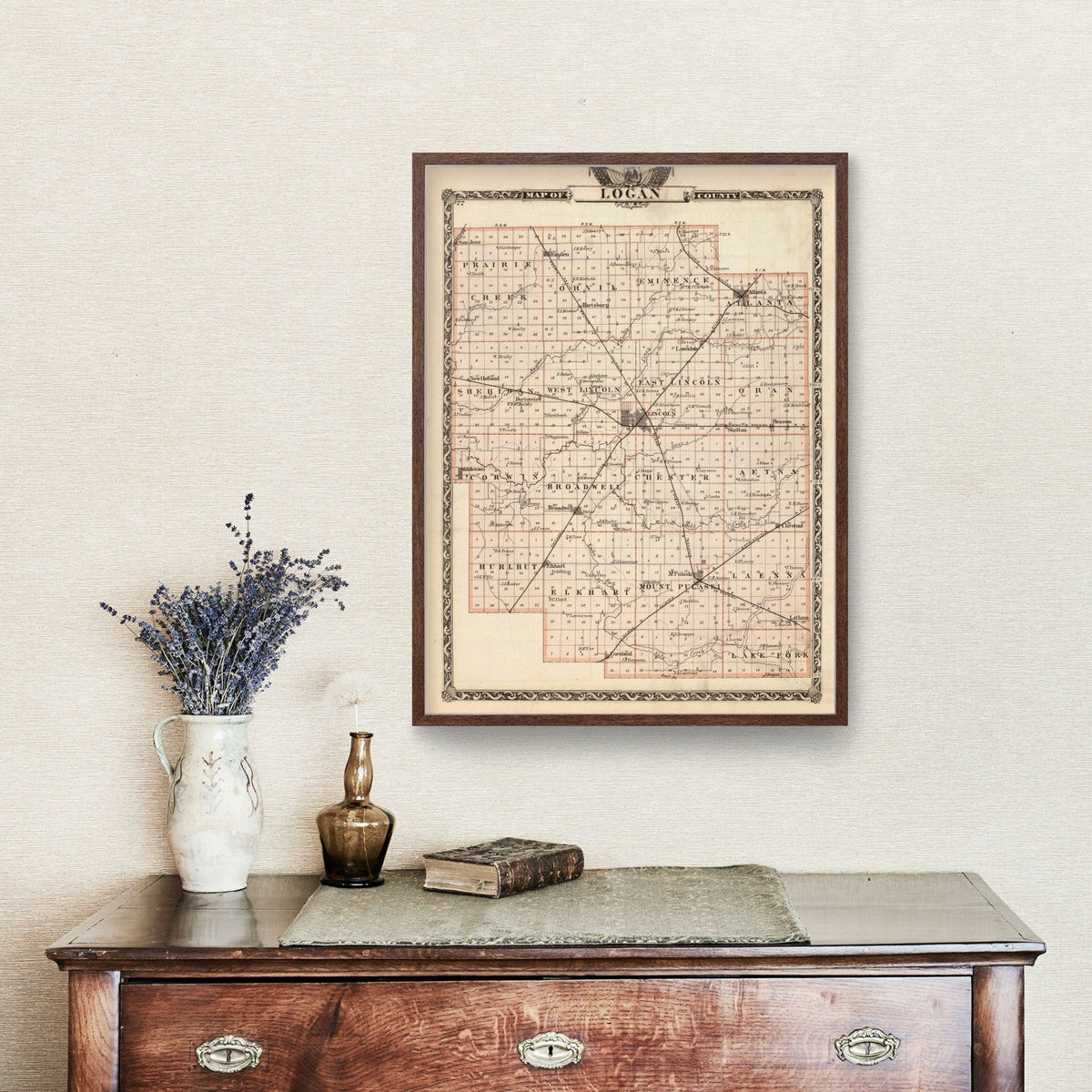Vintage Map of Logan County, Illinois 1876