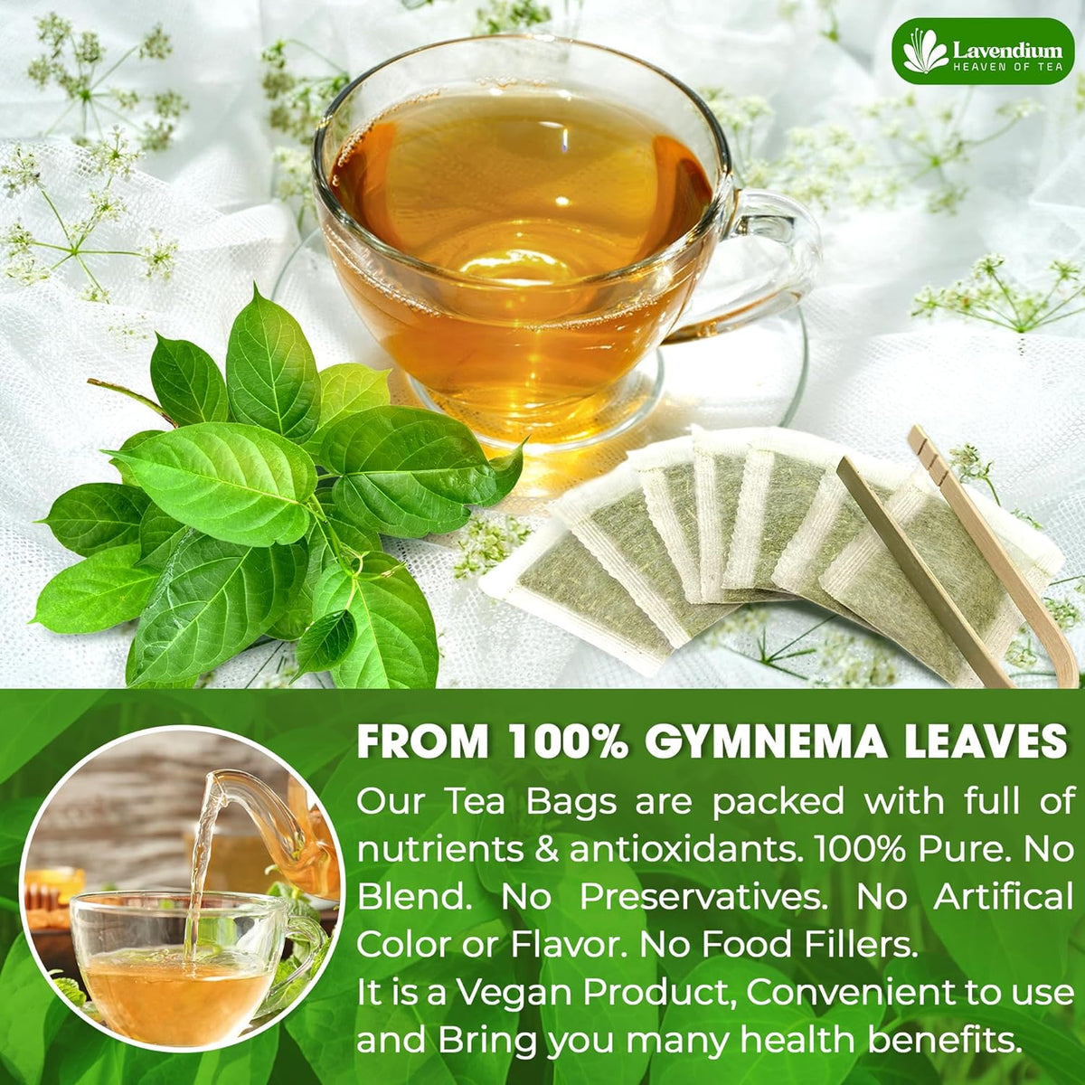 Premium Gymnema Leaf Tea Bags for Diabetics, 100% Natural & Pure from Gymnema Leaves.