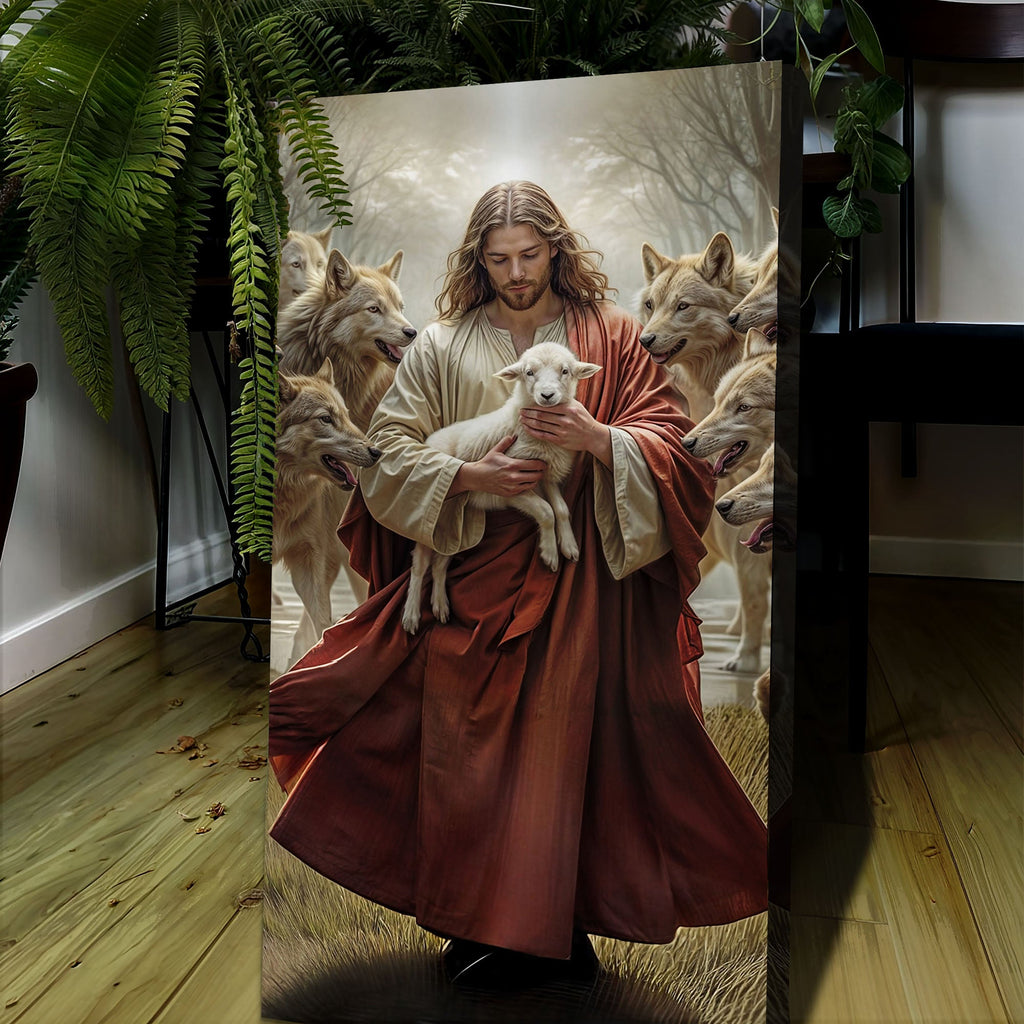 Jesus Protects The Lamb From Wolves Faith Wall Art VI