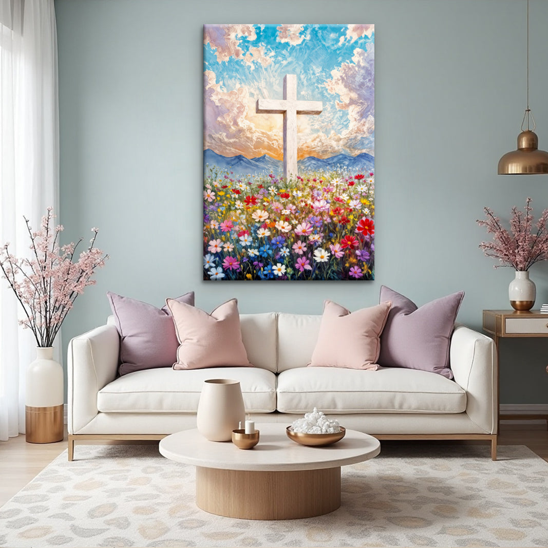 Cross Floral Field Faith Wall Art II